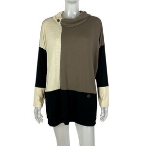 Neon Buddha Colourblock Cotton Cowl Neck Button Accents Tunic Top Large Neutral